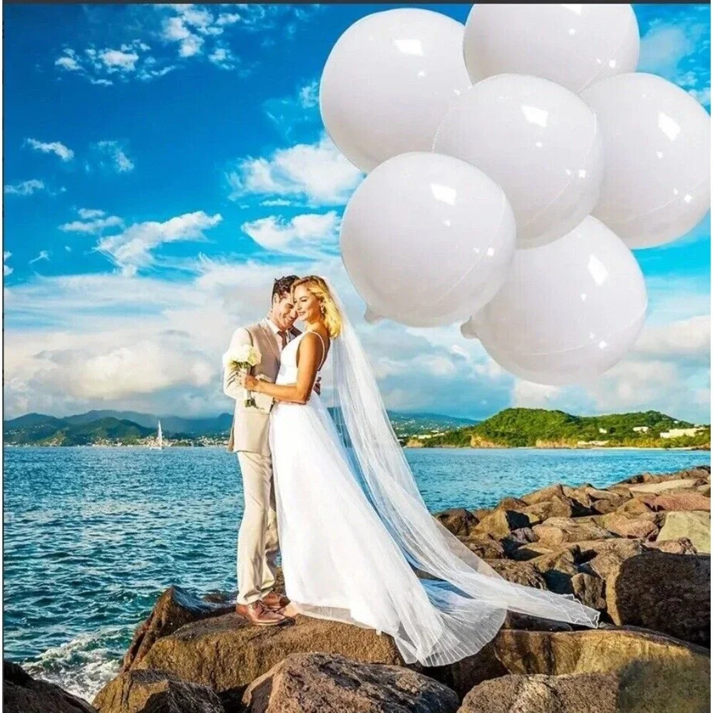 6 Piece 22in Giant Metalized White Nylon Durable 4D Foil Party Balloons Reusable